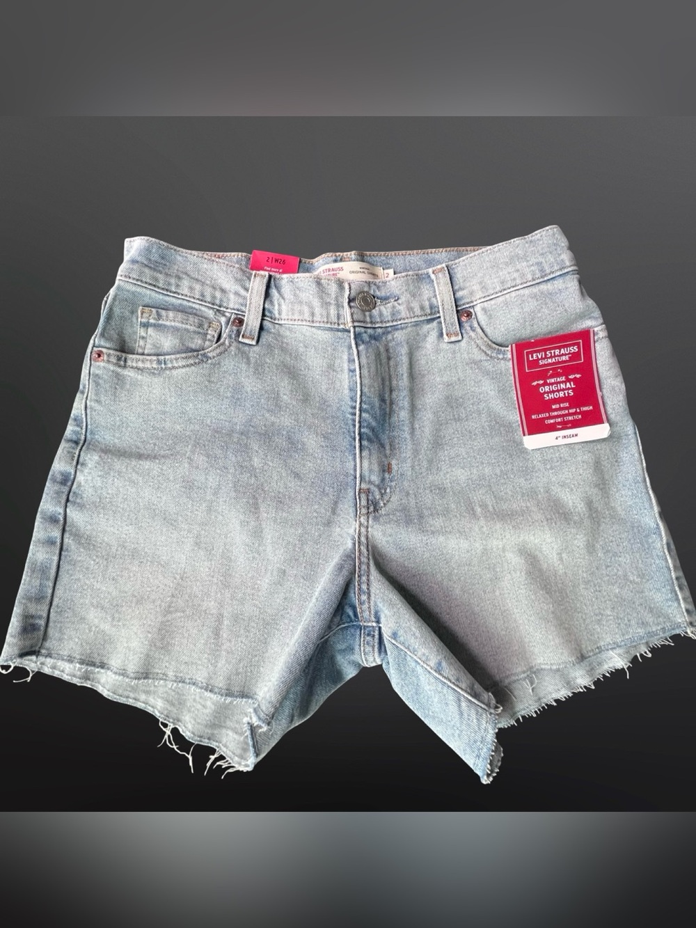 Levi Strauss Signature Vtg Original Shorts Size 2 W26 Light Wash Denim NWT 4”